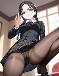 addams_family ai_generated cameltoe dress female girl panties pantyhose pussy sexy sexy_pose thongs wednesday wednesday_(netflix) wednesday_addams