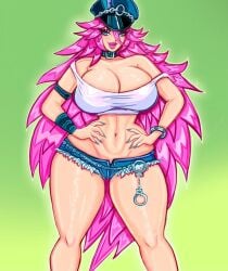 blue_nails booty_shorts crop_top female final_fight long_hair pink_hair pink_lipstick poison_(final_fight) street_fighter theartofmathew thick_thighs