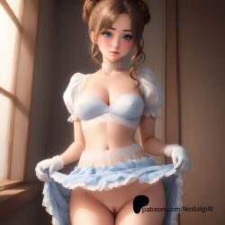 ai_generated big_breasts dress_lift jane_porter pussy_peek skinny_waist thick_thighs