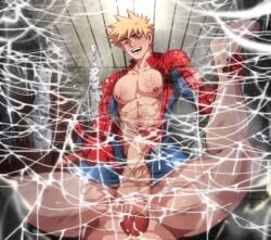 2boys abs blonde_hair bodysuit cum dominant dominant_male domination erection forced gay jackray85674939 katsuki_bakugou leg_grab looking_at_viewer looking_down looking_down_at_viewer low-angle_view male male_only muscular muscular_arms my_hero_academia nipples open_bodysuit open_clothes pecs penis pov pov_eye_contact questionable_consent smile smiling_at_viewer smug solo_focus spider-man_(cosplay) spider-man_(series) spider_web submissive_pov sweat taker_pov tight_clothing web webbing yaoi