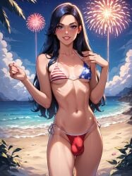 1futa 4th_of_july ai_generated american_flag_bikini balls balls_in_panties balls_under_clothes beach breasts bulge dickgirl flaccid flaccid_penis futa_only futanari intersex looking_at_viewer makychan mostly_clothed outdoors outside partially_clothed patriotic_clothing penis penis_bulge penis_in_panties penis_under_clothes