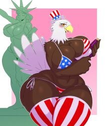 1girls 2024 2d 2d_(artwork) 4th_of_july american_eagle american_flag american_flag_bikini anthro anthro_only ass avian avian_humanoid bald_eagle beak bending_forward big_ass big_butt big_thighs blue_eyes cleavage eagle female female_focus female_only fourth_of_july furry furry_female furry_only furry_tail hand_on_thigh hat hi_res highres hips large_thighs looking_at_viewer milf skindentation smile smiling smiling_at_viewer solo solo_female solo_focus sssonic2 statue_of_liberty thick_thighs thighhighs thighs thong tiny_hat wide_hips yellow_beak