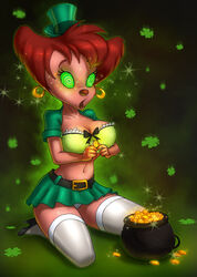 14-bis 1girls big_breasts bra breasts cleavage coin coins disney female gold goof_troop high_heels hourglass_figure milf mind_control navel panties peg_pete pot_of_gold red_hair redhead skirt solo spiral_eyes st._patrick's_day voluptuous