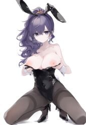 1girls ai_generated areola areola_slip areolae areolae_slip asahina_mafuyu belly_button big_breasts blush blush breasts breasts breasts breasts_out bunny_ears bunny_girl bunnysuit cleavage clothed clothing female female_focus female_only high_resolution highres looking_at_viewer naked navel navel_visible_through_clothes nipples partially_clothed partially_clothed_female partially_nude partially_undressed pov project_sekai purple_eyes purple_hair solo solo_female solo_focus thighs tits_out white_background