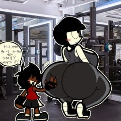 big_butt big_woman butt_grab gym hassy_(character) married_couple mexican_male office_ava_(character) small_adult small_male