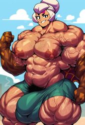 abs ai_generated ambush_(trap) armpit_hair brawl_stars bulge charlie_(brawl_stars) chest_hair extreme_muscles futa futanari genderswap genderswap_(ftm) hairy_armpits hairy_arms hairy_chest muscular muscular_futanari muscular_male rule_63 sewoh solo white_hair