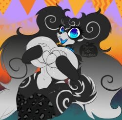 anthro big_eyes black_fur blue_eyes breast_press breast_squeeze breast_squish breasts furry furry_female furry_only grey_fur heart huge_breasts large_breasts long_ears long_hair nyan_o_lantern(artist) pencillead_(nyan-o-lantern) shine squish squished_breasts swirly_eyes thick_thighs thigh_highs thigh_socks thighhighs