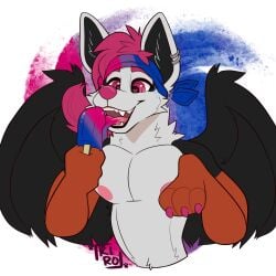 bisexual_pride_colors headband heart-shaped_pupils kiro_fennec licking_ice_cream pride_color_clothing pride_month raven_valentine_rose wings