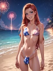 1futa 4th_of_july ai_generated american_flag_bikini balls balls_in_panties balls_under_clothes beach breasts bulge dickgirl flaccid flaccid_penis futa_only futanari intersex looking_at_viewer makychan mostly_clothed outdoors outside partially_clothed patriotic_clothing penis penis_bulge penis_in_panties penis_under_clothes