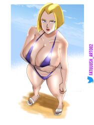 android_18 beach bikini breasts dragon_ball_z milf