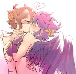 2boys dark_pit femboy gay gay_kissing kid_icarus kid_icarus_uprising nintendo nude pit_(kid_icarus) soft_sizzle wholesome yaoi