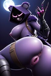 1girls 2023 2023s 5_fingers ai_generated anthro anus ass bear bear_ears bear_girl belt big big_ass big_breasts breasts claws detailed epic_games feathers female female_focus female_only fortnite fortnite:_battle_royale full_moon furry furry_ears furry_female furry_only glowing_eyes hood looking_back moon nipples pink_eyes pink_nipples purple_body purple_feathers purple_fur purple_hood pussy raven_team_leader raven_team_leader_(fortnite) sharp_claws shiny_eyes smile smiling_at_viewer solo solo_female solo_focus stable_diffusion thick_thighs thigh_belt ursid ursine vagina wide_hips