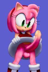 2024 aerosin amy_rose anthro balls blush breasts clothed clothing dress erection futanari genitals hi_res humanoid_penis intersex looking_at_genitalia looking_at_penis open_mouth penis sega simple_background solo sonic_(series) sonic_the_hedgehog_(series) standing upskirt