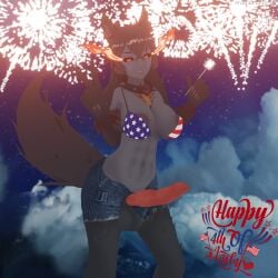 4th_of_july absurd_res animal_genitalia anthro balls blender_(artwork) blender_cycles bottomwear bra canid canid_demon canine clothing cutoffs demon denim denim_bottomwear denim_clothing digital_media_(artwork) elisasharky_(artist) female fireworks genitals gesture gynomorph hand_gesture hellhound hellhound_(mge) hellhound_(monster_girl_encyclopedia) hi_res holidays humanoid intersex knot looking_at_viewer mammal monster_girl_(genre) monster_girl_encyclopedia mythological_canine mythological_creature mythology night outside penis sheath shorts solo underwear v_sign