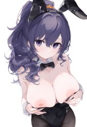 1girls ai_generated areola areola_slip areolae areolae_slip asahina_mafuyu belly_button big_breasts blush blush breasts breasts breasts breasts_out bunny_ears bunny_girl bunnysuit cleavage clothed clothing female female_focus female_only high_resolution highres looking_at_viewer naked navel navel_visible_through_clothes nipples partially_clothed partially_clothed_female partially_nude partially_undressed pov project_sekai purple_eyes purple_hair solo solo_female solo_focus thighs tits_out white_background