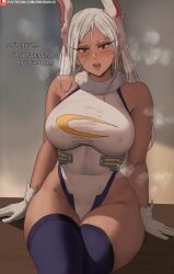 1girls breasts brown_skin dark-skinned_female dark_skin female hi_res large_breasts leotard long_hair miruko my_hero_academia oroborusart rabbit_ears red_eyes rumi_usagiyama savagexthicc solo white_hair