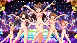 5girls abe_nana akagi_miria bikini breasts erect_nipples female honda_mio idolmaster idolmaster_cinderella_girls medium_breasts micro_bikini multiple_girls pussy shibuya_rin shimamura_uzuki small_breasts stage swimsuit thong