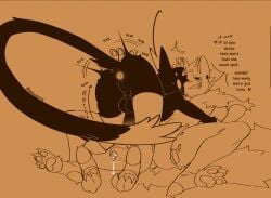 2025 anthro anthro_on_anthro anus ass backsack balls clothing domestic_cat duo emanata english_text feet felid feline felis foreskin fur genitals grin hand_on_butt hi_res hindpaw humanoid_genitalia humanoid_penis male male/male mammal nerunaur noir_(noirzvault) nonbinary_(lore) pawpads paws penis perineum petting rear_view simple_background smile speech_bubble surprised tail text underwear