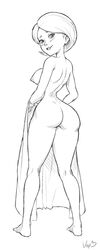 2d back_view blink3r disney female helen_parr looking_back monochrome nipples nude pixar sketch smooth_skin solo the_incredibles