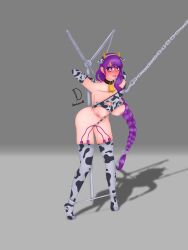 1girls artist_name bondage chains cow_horns cow_print cowbell danileon10 genshin_impact hands_behind_back hucow multiple_vibrators purple_eyes purple_hair raiden_shogun restrained solo solo_female tied_hands vibrator vibrator_in_pussy