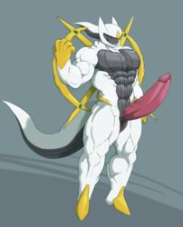 2017 abs absurd_res anthro arceus biceps croiyan demon equine full_length green_sclera hi_res hyper legendary_pokemon male male_only male_pokemon mammal monster monster_boy muscular muscular_male nintendo nude pecs penis pokemon red_eyes simple_background solo vein video_games