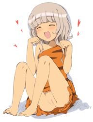 :3 :d barefoot blush closed_eyes dress feet female female full_body grey_hair happy heart knees_up mole mole_under_mouth no_panties open_mouth paw_pose pripara pussy short_dress short_hair simple_background sitting smile solo taiyou_pepper tiger_print toes uncensored white_background yasunao_(yasunao-z)