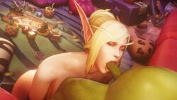 3d 3d_animation animated blonde_hair blood_elf elf_female goblin_(warcraft) goblin_male larger_female music oral_sex precum sarisia_sunfeast short_video shorter_than_30_seconds size_difference sloppy_blowjob smaller_male sound tagme video warcraft world_of_warcraft zaro3d