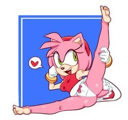 amy_rose bow_panties cameltoe female leg_up looking_away panties pink_hair solo sonic_(series) spread_legs squidapple white_panties