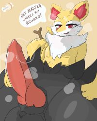 anthro big_penis bonenut braixen generation_6_pokemon genitals hi_res looking_at_viewer male nintendo penis pokemon pokemon_(species) presenting presenting_penis requesting sex_request simple_background solo talking_to_viewer thick_thighs