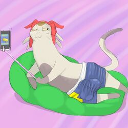 balls bean_bag boxers bulge cellphone grandschemetheme hat male male_only meow_(space_dandy) penis phone selfie_stick solo space_dandy underwear