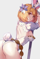 1girls aki663 ass ass_focus blonde blonde-haired_female blonde_female blonde_hair breasts breasts_out brown_eyes commentary djeeta_(granblue_fantasy) female granblue_fantasy leotard rabbit_ears rabbit_tail sideboob white_leotard