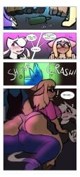 absurd_res anglo anglo_(anglo) anthro ass blush bodily_fluids bottle breasts bulge bulge_rubbing closet comic comic_panel container deer duo erection eyewear female generation_5_pokemon genital_fluids glasses group hi_res imminent_sex male male/female mammal marie_(misuzugon) mienshao nervous nintendo nipple_outline on_top party pokemon pokemon_(species) seven_minutes_in_heaven sideboob speech_bubble spin_the_bottle vaginal_fluids