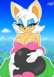anthro anthro_female arrowdark bat bat_wings eyeshadow green_eyes green_eyes_female pregnant pregnant_anthro pregnant_belly pregnant_female rouge_the_bat sega sonic_(series) sonic_the_hedgehog_(series)