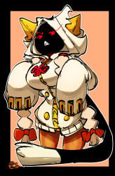 0gupy0 arc_system_works blazblue cat cat_ears catgirl dark-skinned_female dark_skin fecharis female hoodie kaka_(blazblue) mask masked masked_female red_eyes sharp_teeth taokaka