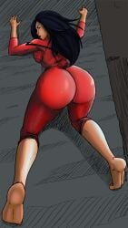 ass ass_focus barefoot big_ass black_hair booty butt_crack butt_focus climbing climbing_wall dat_ass feet hawkgirl_(artist) jessica_drew marvel marvel_comics no_gloves no_mask no_shoes sketch skin_tight skin_tight_suit soles spider-woman spider-woman_(jessica_drew) superheroine thick_ass wall_crawling