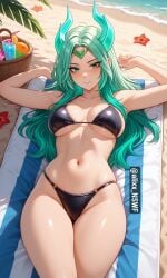 ai ai-created ai_art ai_generated alixx_nswf beach big_breasts bikini breasts crown green_hair mlbb mobile_legends mobile_legends:_bang_bang sexy vexana_(mobile_legends)
