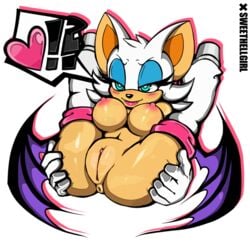 anthro anus bat big_breasts blush breasts female half-closed_eyes mammal nipples nude pussy rouge_the_bat smile solo sonic_(series) sweethellgirl uncensored video_games wings