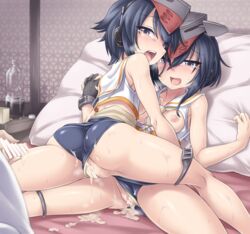 1boy 2girls after_rape after_sex ass bar_censor black_gloves black_hair blush bottle breasts brown_eyes censored cum cum_in_pussy galbany_(tsgororin) gloves hair_between_eyes half-closed_eyes hand_holding hat headphones highres i-13_(kantai_collection) i-14_(kantai_collection) indoors interlocked_fingers kantai_collection multiple_girls nipples on_bed one-piece_swimsuit open_mouth partly_fingerless_gloves penis pillow pillow_grab rape sailor_collar school_swimsuit shimaidon_futago short_hair single_glove sisters small_breasts smile spread_legs straight sweat swimsuit tears twins water_bottle young