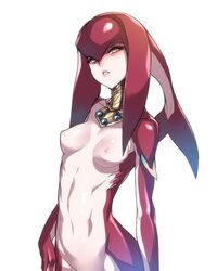 1girls ban blush breasts breath_of_the_wild female female_only fins gills high_resolution looking_at_viewer mipha monster_girl navel nipples nude parted_lips small_breasts solo stomach the_legend_of_zelda upper_body zora