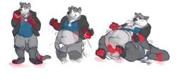 2016 anthro balls big_balls black_jacket black_nose blue_shirt blush claws clothed clothing drinking english_text erection fullheroo fur glowing glowing_penis grey_fur grey_shorts hindpaw hypnosis jacket jazzotter male male_only mammal markings mind_control multicolored_fur mustelid obese otter overweight pawpads paws penis potion red_fur red_pawpads red_penis sequence shirt shorts simple_background slightly_chubby solo spiral_eyes standing teeth text torn_clothing two_tone_fur underwear weight_gain white_background white_underwear