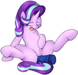 2017 anal anal_sex anus closed_eyes dildo equine female feral friendship_is_magic horn mammal masturbation multicolored_hair my_little_pony neighday penetration pussy pussy_juice sex_toy simple_background solo starlight_glimmer tongue tongue_out two_tone_hair unicorn white_background