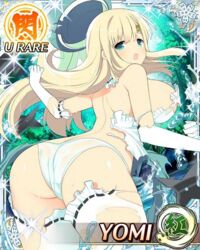 aqua_eyes ass blonde_hair blush bra breasts card_(medium) elbow_gloves hair_ornament hat long_hair open_mouth panties senran_kagura yaegashi_nan yomi_(senran_kagura)