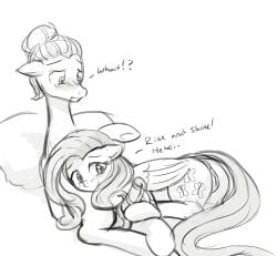 black_and_white brother_and_sister cute fluttershy_(mlp) gentle gentle_femdom head_on_stomach holding_penis imminent_fellatio imminent_incest imminent_oral incest looking_at_penis morning_wood nuzzling older_sister shocked smile smiling surprised touching_penis upscaled waking_up younger_brother zephyr_breeze_(mlp)