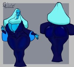 ass_in_dress back_view big_ass big_breasts big_breasts big_butt big_thighs blue_diamond_(steven_universe) blue_skin front_view g.lins mature_female milf steven_universe thick_ass thick_thighs two_angles