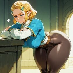 1girls absurd_res ai_generated ass ass_focus bent_over blonde_hair blue_eyes blurry blurry_background bottom_heavy braid breasts cameltoe comfyui covered_nipples crossed_arms depth_of_field hair_ornament heavy_breathing highres indoors leaning_forward leggings long_ears mature_female milf monolith_soft narrow_waist nintendo pantyhose pointy_ears princess_zelda short_hair skindentation solo solo_focus stable_diffusion stone sunlight the_legend_of_zelda the_legend_of_zelda:_breath_of_the_wild the_legend_of_zelda:_tears_of_the_kingdom thick_thighs thunder_thighs video_games wide_hips xenomon