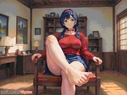 ai_generated barefoot domination feet female_domination foot_fetish foot_focus gigatsu looking_at_viewer miside mita_(miside) saliva sitting toes