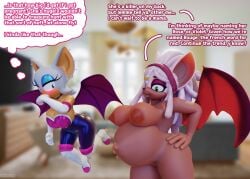 2girls 3d 3d_render 4k bat belly big_belly big_breasts black_skin blender blender_cycles blue_eyeshadow blush boots breasts choker clothed clothed_female clothed_female_nude_female clothing counterpart dialogue earrings eyeshadow female female_only flying gloves green_eyes hair hair_accessory hand_on_belly hand_on_hip hand_over_mouth hovering inkloving latex latex_bodysuit looking_at_another looking_at_self looking_down mobian_(species) mobian_bat multiversal_counterpart nipples nude nude_female pregnant pregnant_belly purple_eyeshadow ready_to_pop rouge_the_bat rouge_the_bat_(kailewds) rouge_the_bat_(nottanj) selfcest sonic_(series) sonic_the_hedgehog_(series) tanned_skin thinking tied_hair watermark white_fur white_hair wings