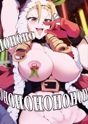 1girls 2d abs absurd_res alternate_breast_size bare_midriff big_breasts blonde_hair breasts busty christmas christmas_outfit curvaceous curvy curvy_body curvy_female curvy_figure drill_hair female fit fit_female hourglass_figure huge_breasts karin_kanzuki large_breasts nipples pinkseito street_fighter street_fighter_v voluptuous