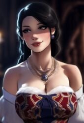 ai_generated big_lips black_hair brown_eyes clean earring eyeshadow female female_only jewelry large_breasts makeup medieval medieval_clothing medieval_fantasy sfw solo tagme thick_lips