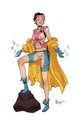 1girls asian asian_female black_hair breasts disclaimer female jubilee marvel nipples short_hair small_breasts solo torn_clothes x-men